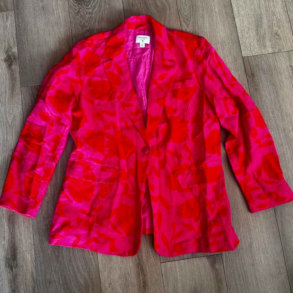 Kate Spade New York Target Floral Blazer Pink Red Linen Blend XL